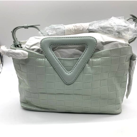 Vince Camuto Womens Handbag Leather Triangle Handle Crossbody Green Cool Mint - Picture 1 of 13